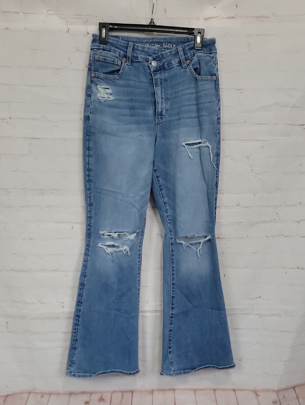 American Eagle Outfitters Light Blue Distressed Flare Jeans